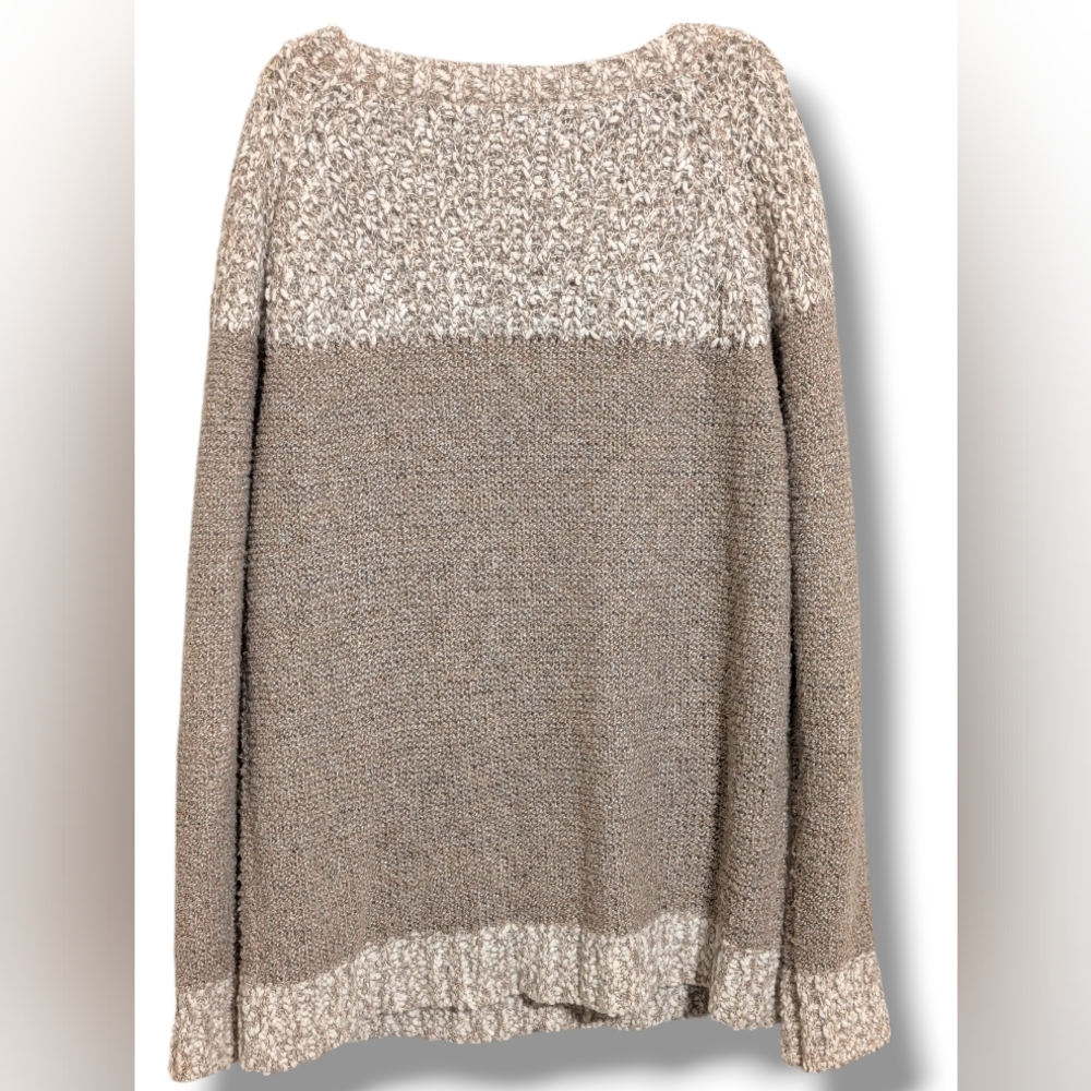 🤍 FATE Two-Tone Ivory Beige Chunky Knit Pullover Sweater - Size M Women's - Picture 2 of 7